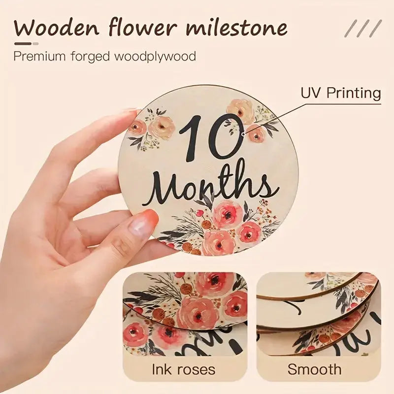 Wooden Flower Newborn Month Milestone Cards