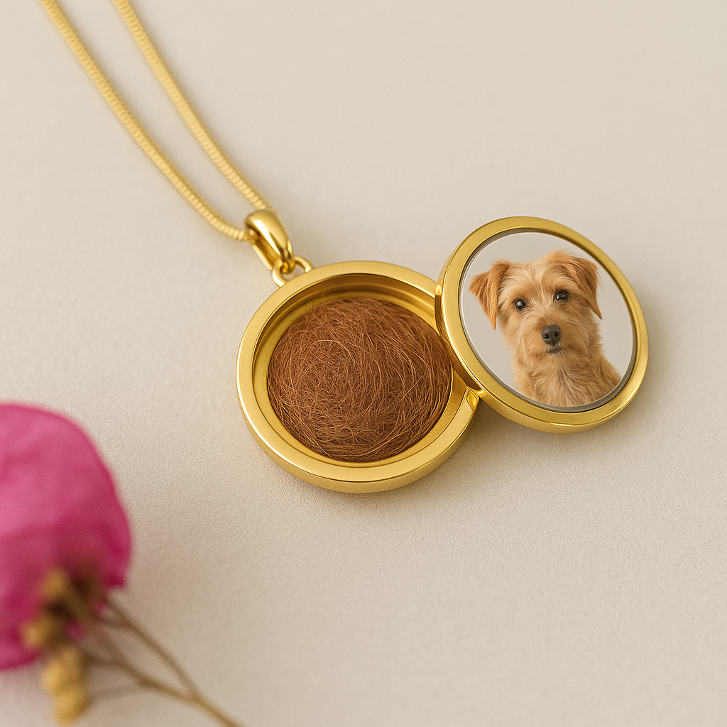 Personalized Pet Keepsake Pendant – Photo & Hair/Ash Capsule