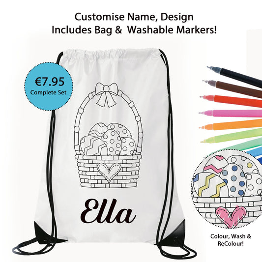 Personalised Colour-In Drawstring Bag – Custom Name & Washable Markers