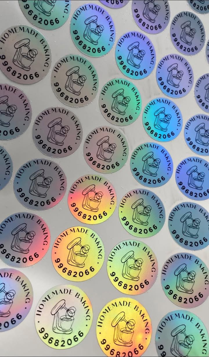 Branded holographic stickers for packaging and giveaways