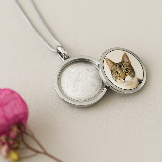 Personalized Pet Keepsake Pendant – Photo & Hair/Ash Capsule – Colour: Gold by Anastasi Gifts