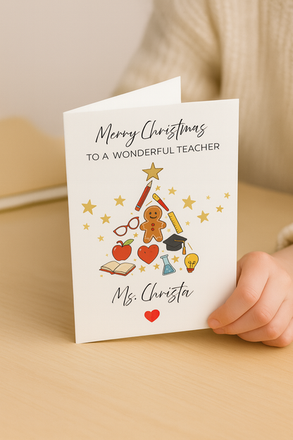 Personalised Christmas Card for Teacher or Teaching Assistant – Custom Name