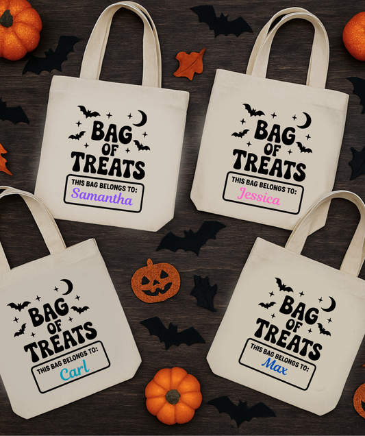 Personalised Halloween Trick or Treat Bags - Custom Name Candy Tote (LIMITED STOCK)