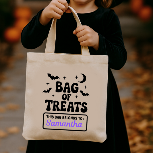 Personalised Halloween Trick or Treat Bags - Custom Name Candy Tote