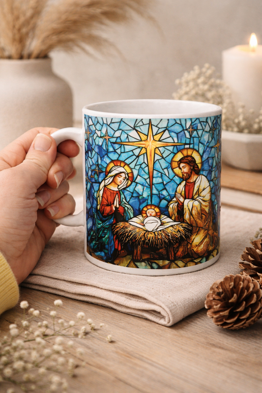 Nativity Stained Glass Design - Ceramic Mug-Anastasi Gifts