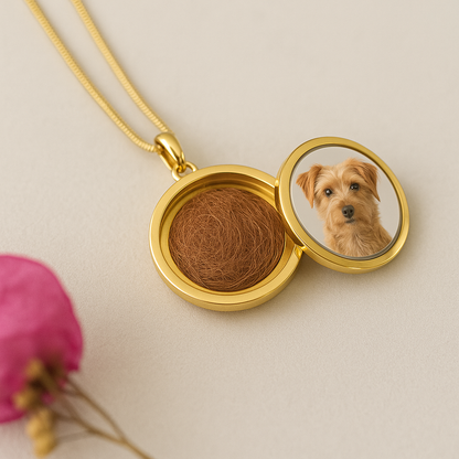Personalized Pet Keepsake Pendant – Photo & Hair/Ash Capsule