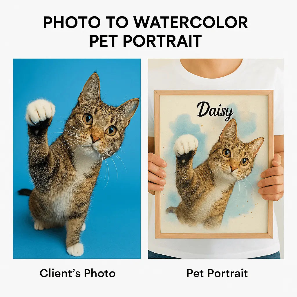 Custom Pet Watercolor Portraits Framed-Anastasi Gifts