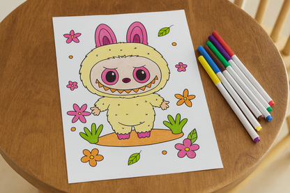 Labubu Coloring Pages | Cute Printable Coloring Sheets for Kids | Kawaii Digital Download | Stress Relief & Fun Activity