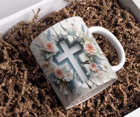 Ceramic Mug - Cross Floral
