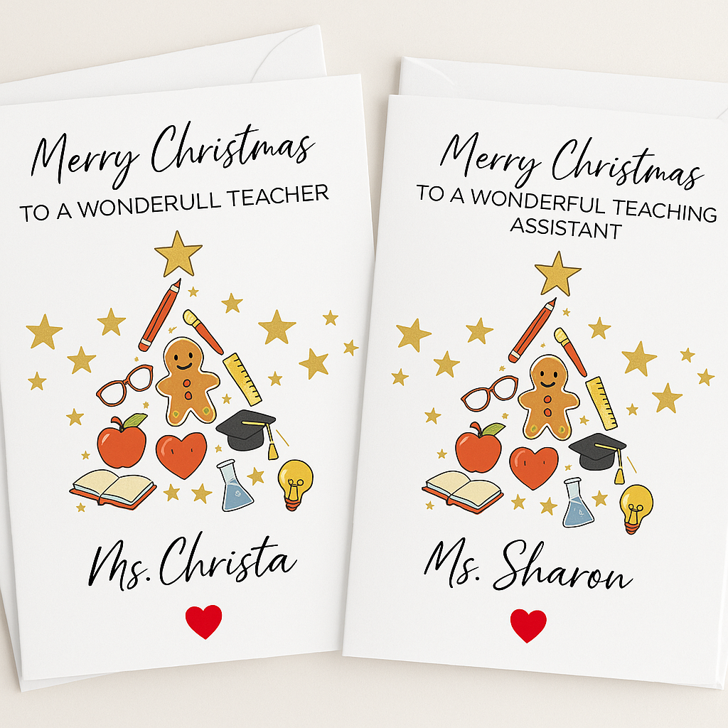 Personalised Christmas Card for Teacher or Teaching Assistant – Custom Name