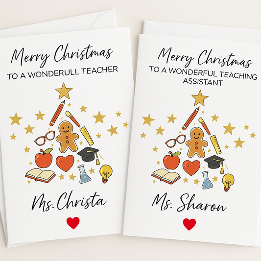 Personalised Christmas Card for Teacher or Teaching Assistant – Custom Name