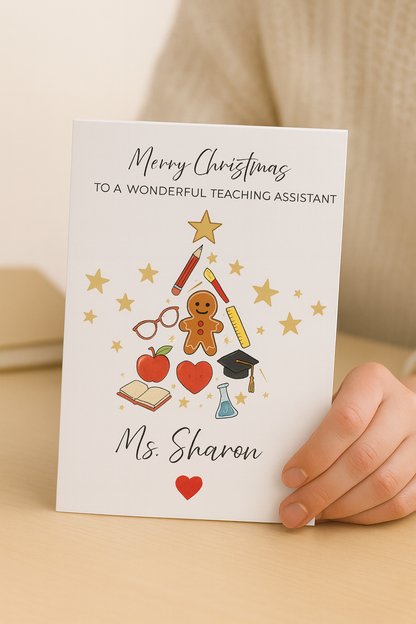 Personalised Christmas Card for Teacher or Teaching Assistant – Custom Name