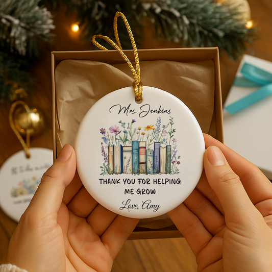 Personalised Teacher Ornament Thank you for helping me grow-Anastasi Gifts