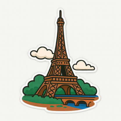 France Landmark Stickers: Eiffel Tower, Louvre, Moulin Rouge