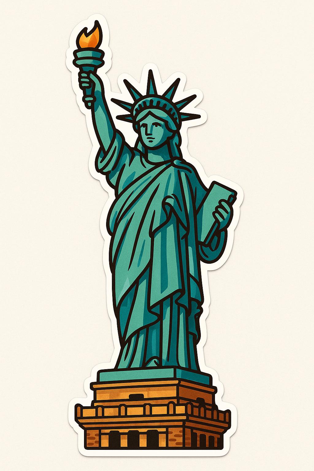 New York Iconic Landmarks Sticker- - Statue of Liberty, Empire State, Brooklyn Bridge, Time Square, Chrysler Building & Grand Central