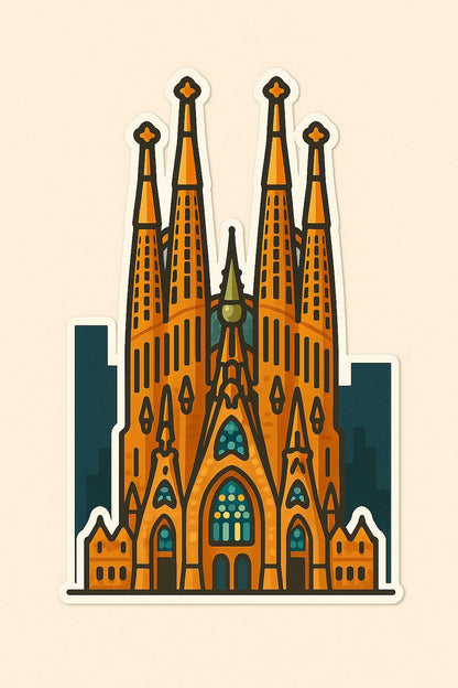 Barcelona Iconic Sticker - Park Güell, La Rambla Street, La Sagrada Família, Casa Batlló