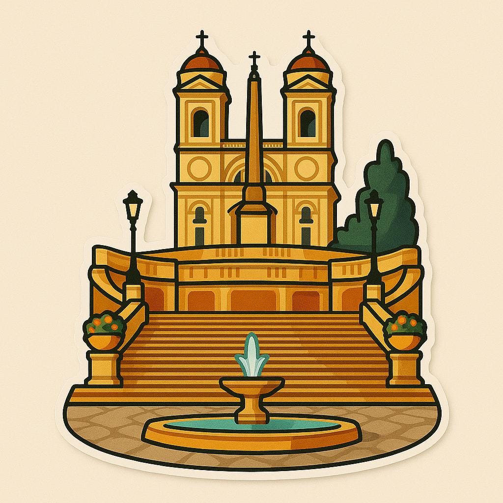 Rome Iconic Stickers | Italy Travel Stickers | Colosseum, Trevi Fountain, Pantheon, St. Peters Basilica, Spanish Steps| European Landmark