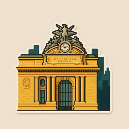 New York Iconic Landmarks Sticker- - Statue of Liberty, Empire State, Brooklyn Bridge, Time Square, Chrysler Building & Grand Central