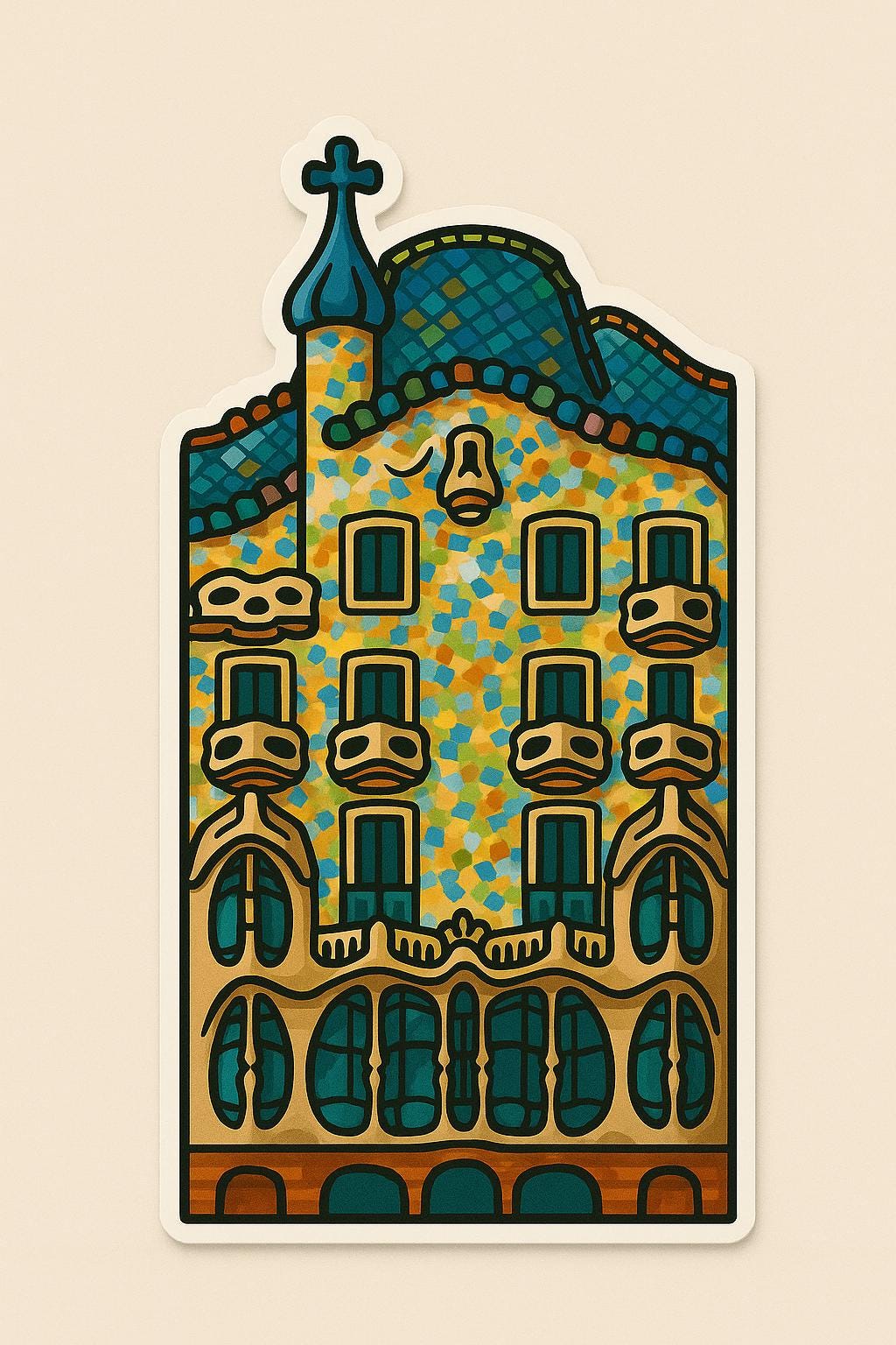Barcelona Iconic Sticker - Park Güell, La Rambla Street, La Sagrada Família, Casa Batlló