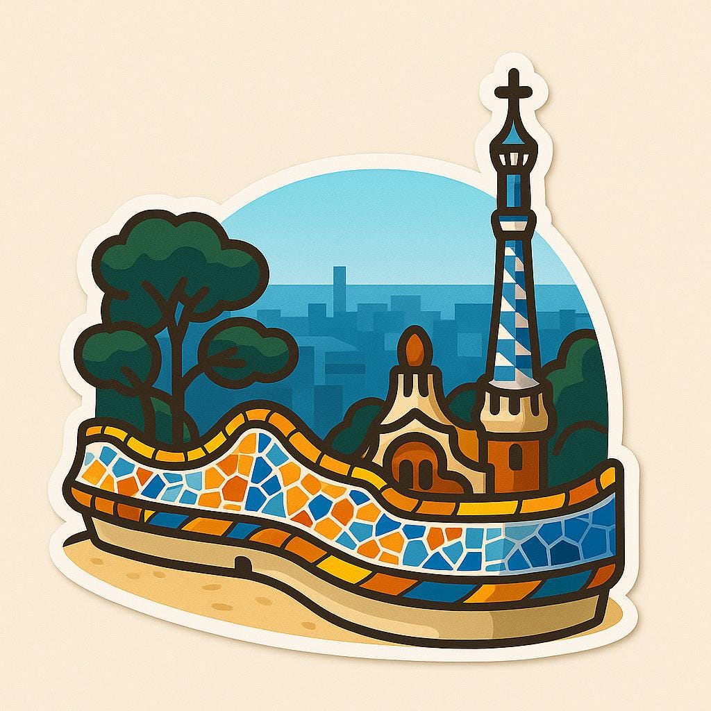 Barcelona Iconic Sticker - Park Güell, La Rambla Street, La Sagrada Família, Casa Batlló