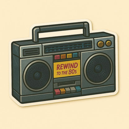 1980s Iconic Stickers  “Rewind to the 80s - Cassette Tape  Walkman  Roller Skates  VHS  Arcade  Boombox