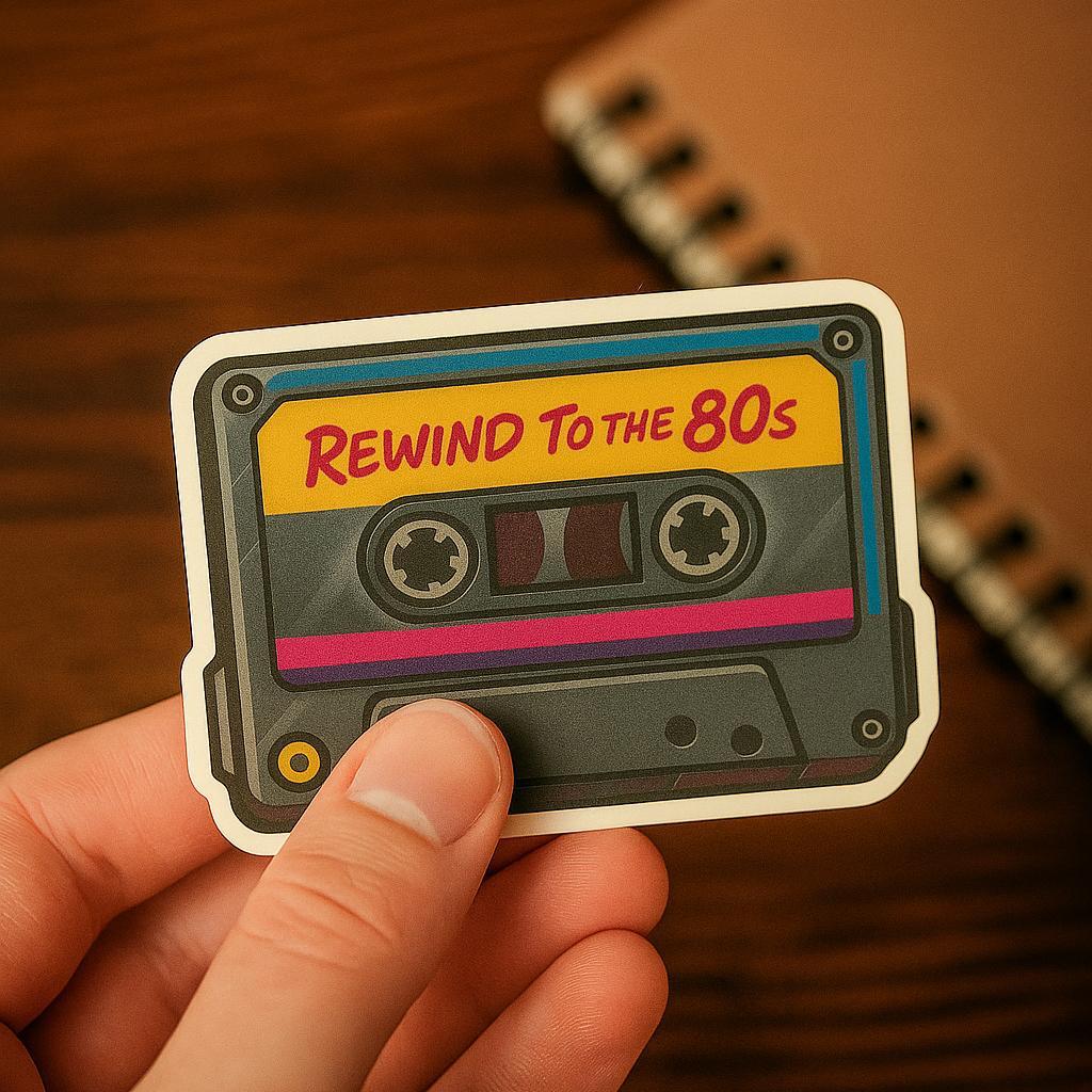 1980s Iconic Stickers  “Rewind to the 80s - Cassette Tape  Walkman  Roller Skates  VHS  Arcade  Boombox